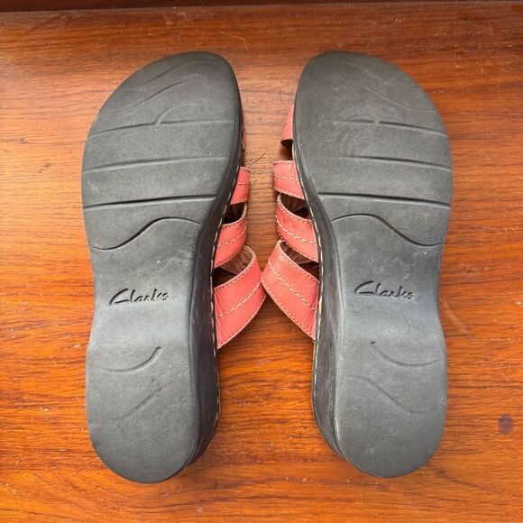 Clarks Women's Pink Coral Wedge Leather Sandals 9.5 - Picture 6 of 7